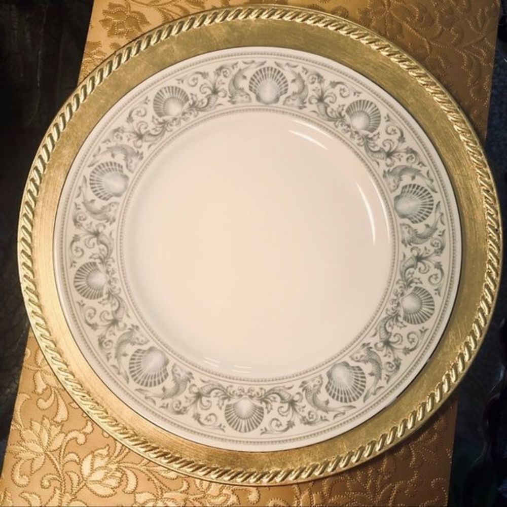 Wedgwood Bone China Silver Dolphins Plate Set of 5